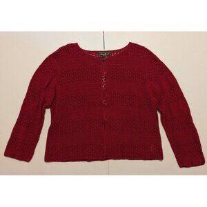 Eddie Bauer red loose knit cotton linen blend three-quarter sleeve cardigan